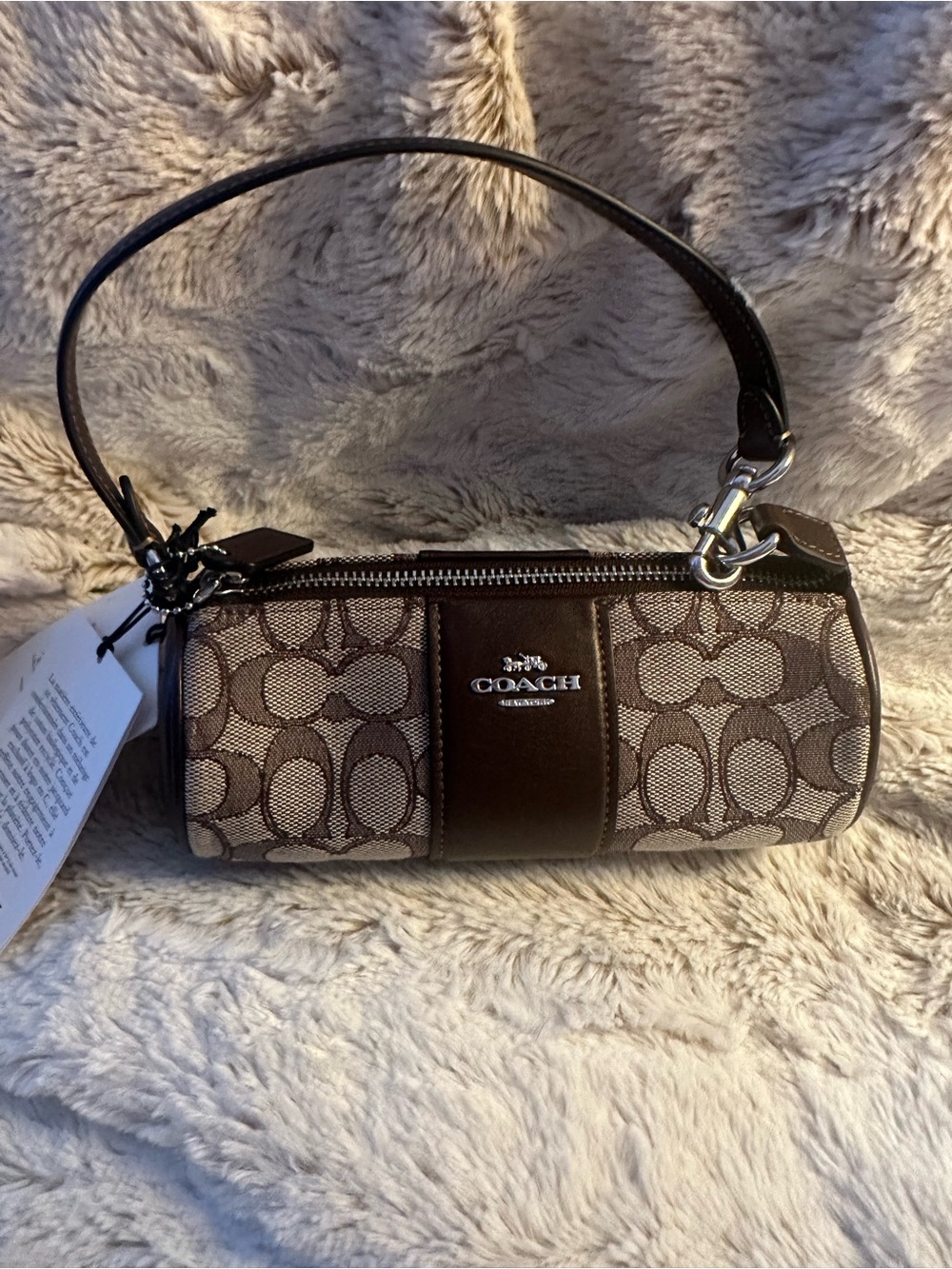 Coach Nolita Barrel Brown Signature Canvas Wristlet Bag